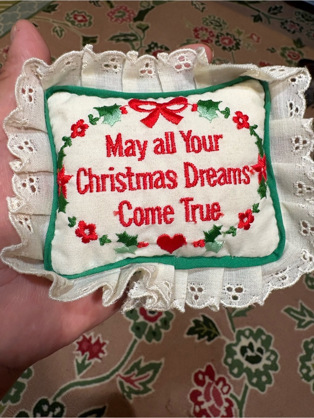 vintage mini Christmas Ornament pillow
manufactured by Russ